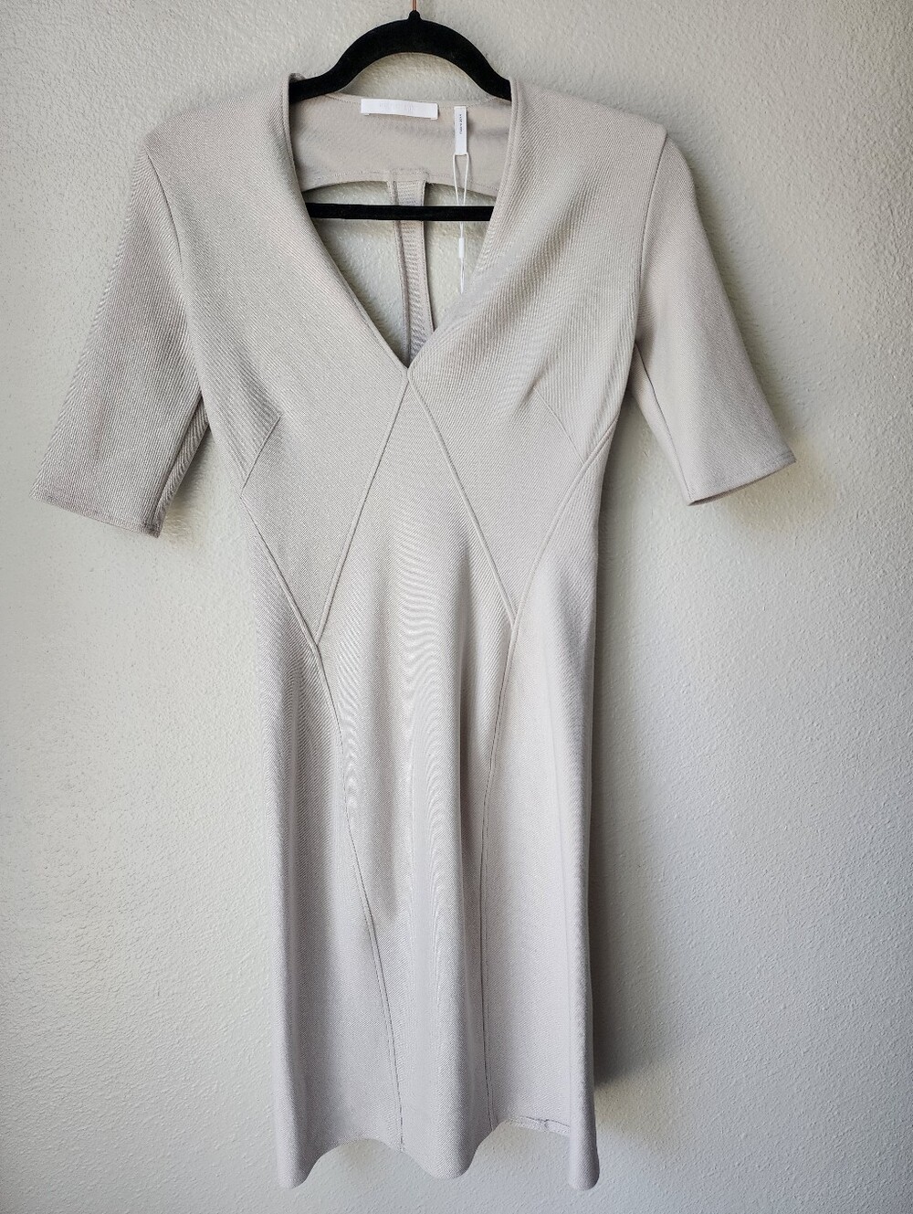 Helmut Lang Gala Knit V Neck Back Cut Out Mini Dress Size Small Color Light Grey